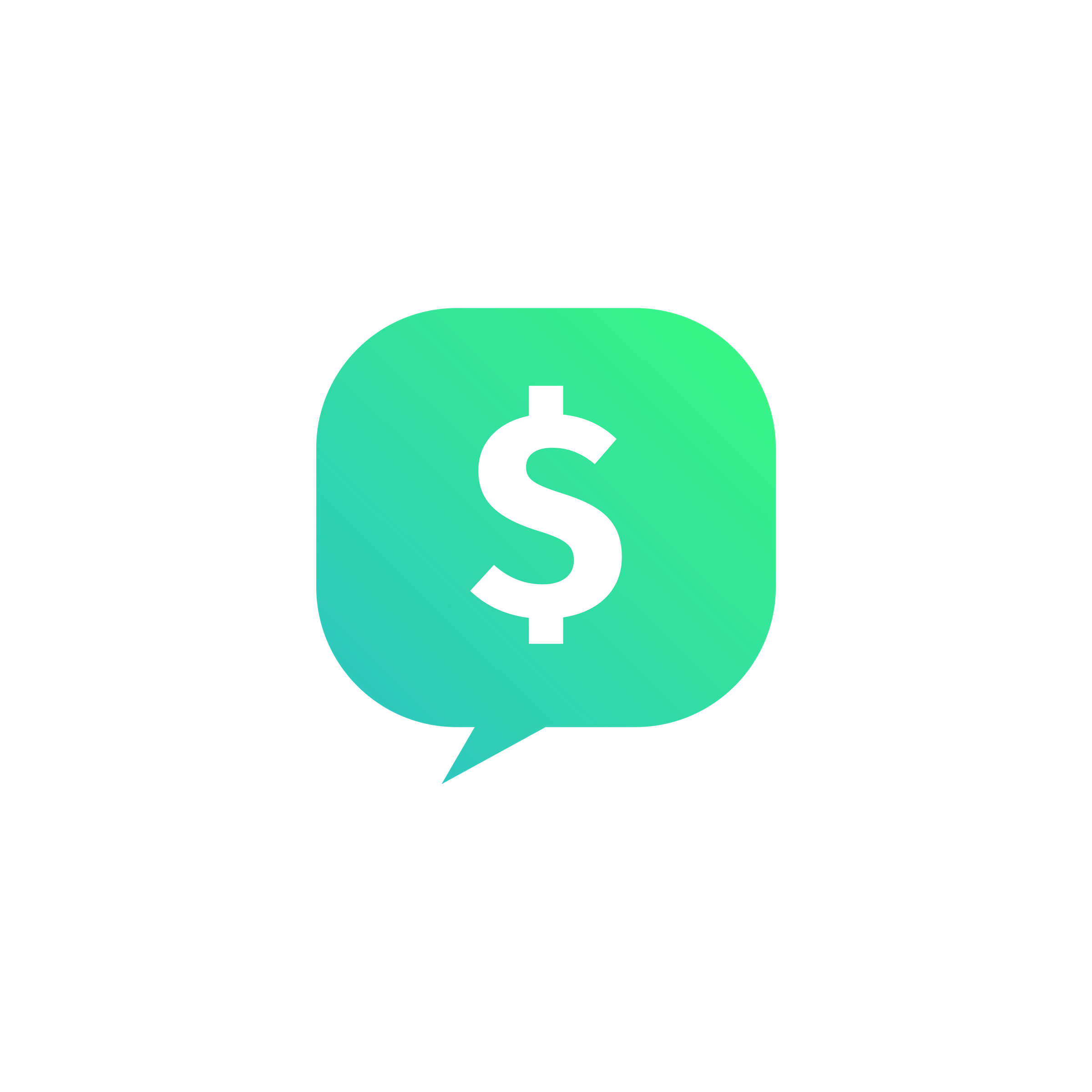 The new mark: a green speech bubble with a dollar sign.